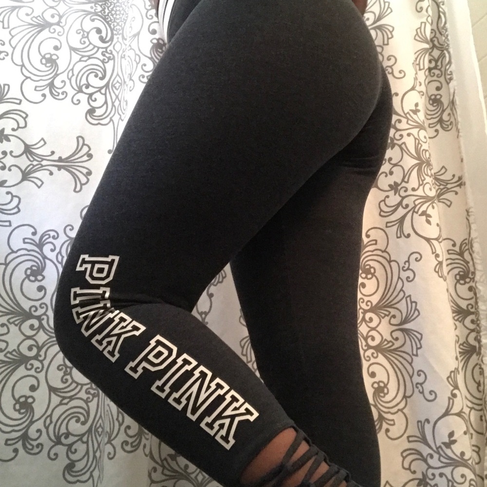 Pink grey leggings with logo